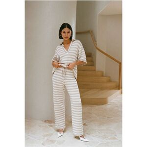 *NWOT* Wide-Leg Striped Knit Pants in Cream and Tan